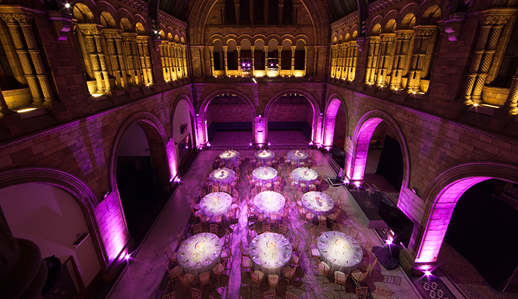 North Hall at the Natural History Museum dressed for an event