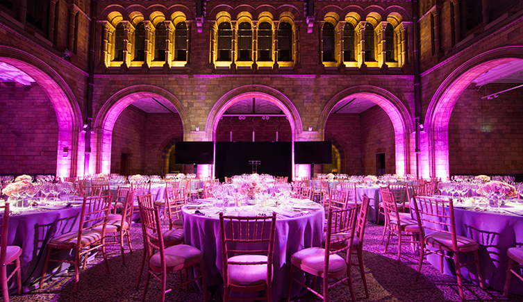 North Hall at the Natural History Museum dressed for an event