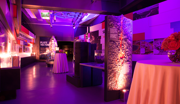 The Volcanoes and Earthquakes venue area at the Natural History Museum